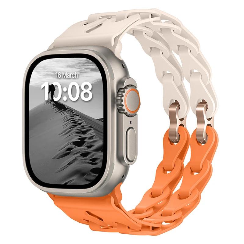 Pulseira de Silicone de Elo Duplo para Apple Watch Band Ultra 2 49mm 44mm 40mm 45mm 41mm 42mm Bracelete para Series 9 8 7 6 5 4 SE 3
