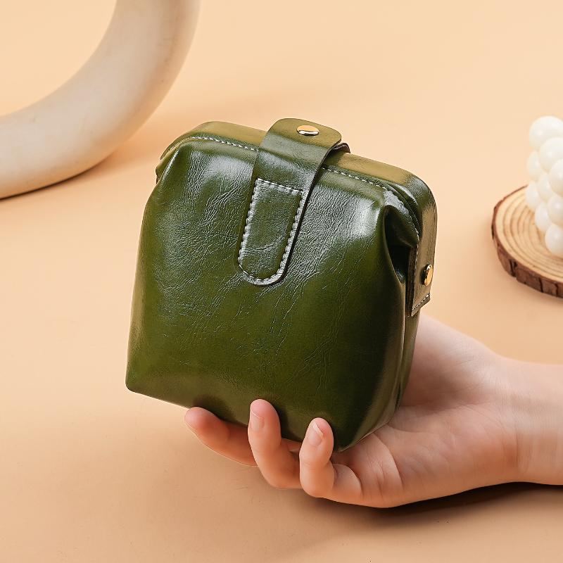 1Pcs Solid Color Large Capacity Makeup Case Button Coin Purse Handbag Fashion Vintage PU Leather Cosmetic Bag