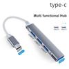 Type C HUB 1 to 4 USB 3.0 2.0 Splitters Aluminum Alloy 4 Ports Ultra thin High Speed Data Transfer Docking Station