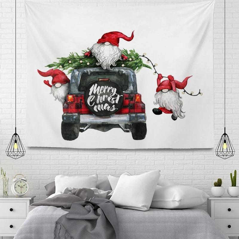 Tapiz con Patrón de Papá Noel de Dibujos Animados Decoración de Pared para Hogar Dormitorio Sala de Estar Tapiz con Tema Navideño