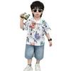 2026 Boys' Korean Style Summer Set: Colorful Dinosaur Print Tee & Denim Shorts