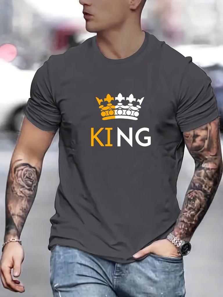 Summer Mens Casual Streetstyle Stretch Roundneck Tshirt Printed with the King Character Pattern