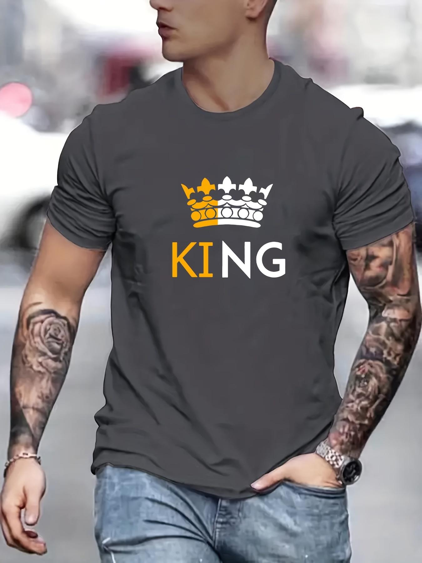 Summer mens casual streetstyle stretch roundneck Tshirt printed with the King character pattern S