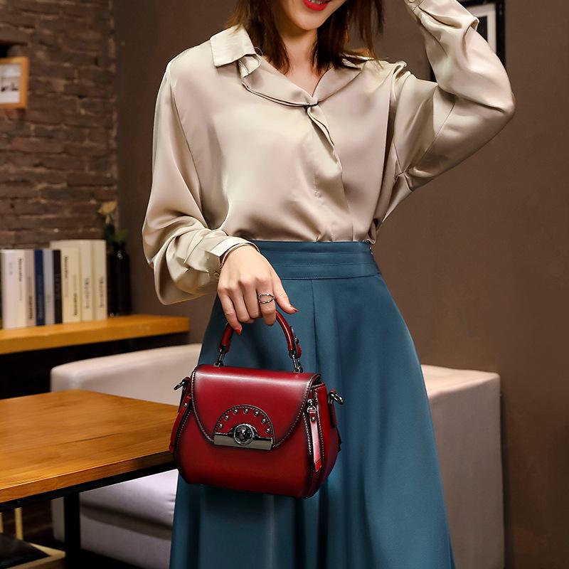 Genuine Leather Small Round Crossbody Phone Bag for Women - Mature Temperament Handbag