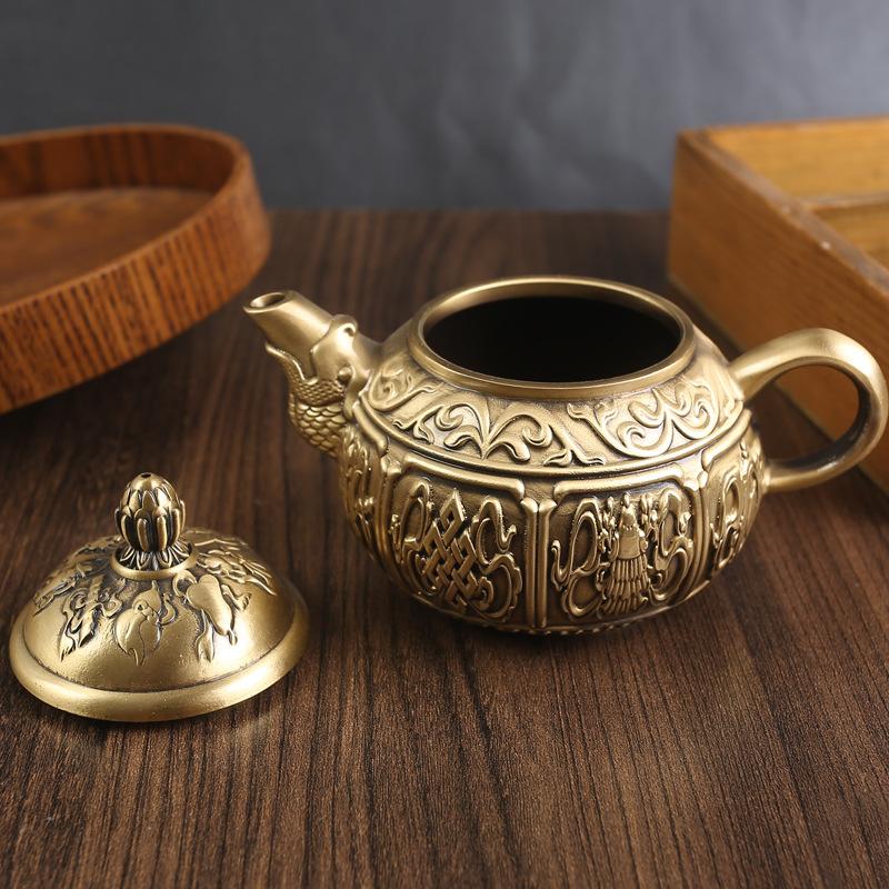 Brass Fish Mouth Teapot Office Living Room Tea Table Tea Set Pure Copper Ornament Creative Metal Handicrafts Copper Products