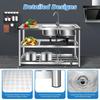 Bymaocar Commercial Stainless Steel Kitchen Prep & Work Table Sink W/ Faucet,3-Layer Double Bowls Sink for Garages,Laundry Rooms
