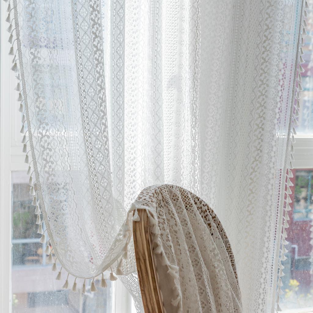 Gentle Lace Curtains American Crochet Hollowed Out Fresh And Translucent Kitchen Living Room Bay Window Curtain Finished Product