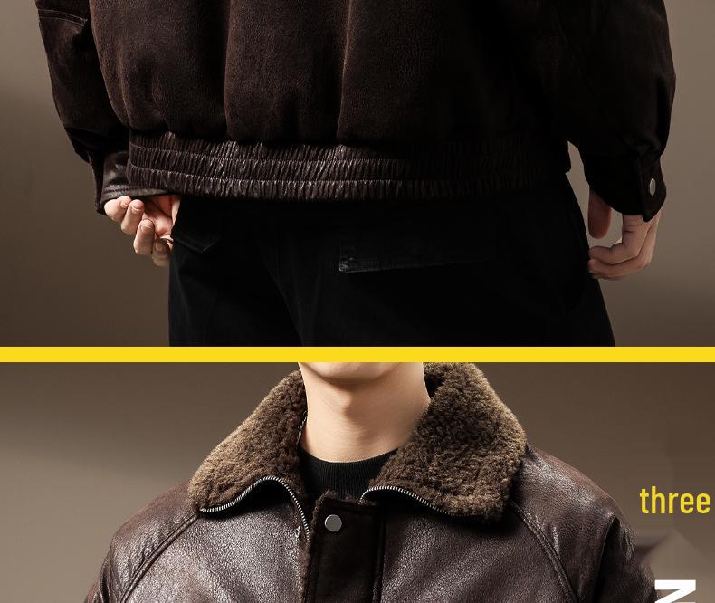 Men's Luxurious Retro German Fur-Lined Cotton Parka – Autumn/Winter Fleece Leather Jacket