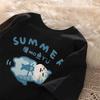 Summer Japanese Cartoon Fashion Trend Cute Fish Sleeping Kitten Print Stylish Loose Casual Tshirt Top Large Size