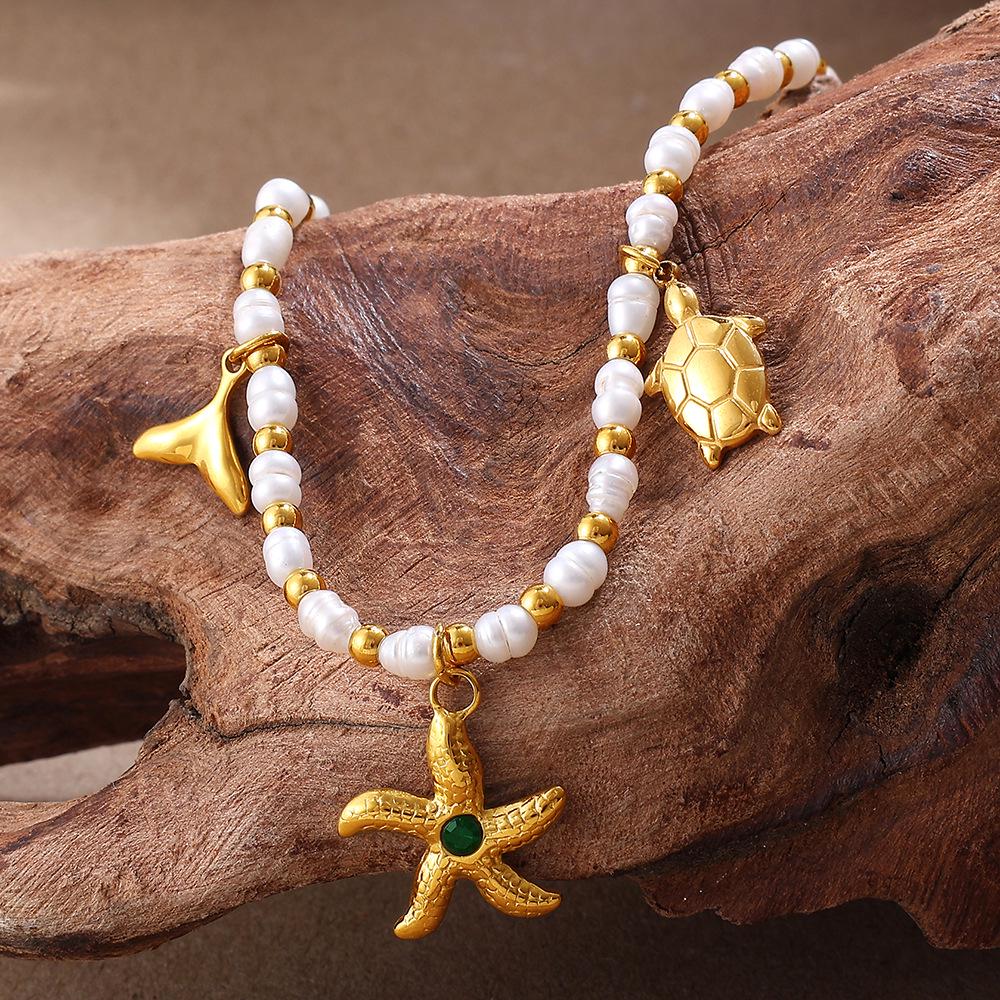 Light Luxury Starfish & Turtle Freshwater Pearl Bracelet In European & American Ocean Style