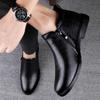 Men's Black High-Top Velvet-Lined Leather Work Boots - Slip-On Dad Shoes for Autumn/Winter