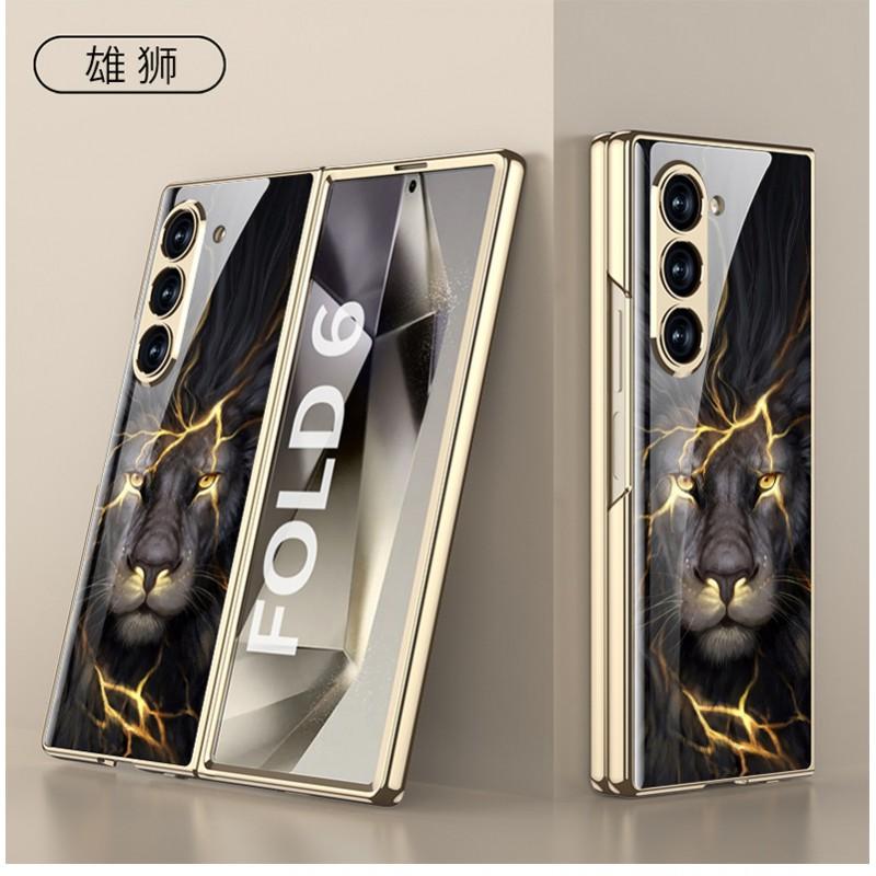 Galaxy Z Fold6 Hülle Galvanisierte Glasrückseite Hartschalen-Schutzhülle Damen Anti-Drop Faltbares Telefon