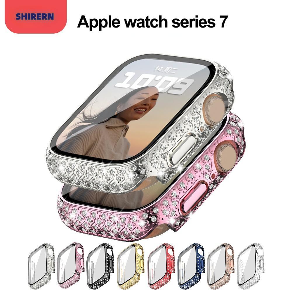 

Крышка для часов с бриллиантами, встроенное закаленное стекло для Apple Watch Series 8, корпус 45 мм, 41 мм, блестящий защитный бампер для iWatch Series 7