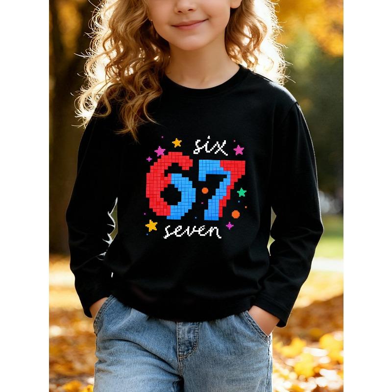 Kids Unisex Crewneck Sweatshirt, Pixel 67 Six Seven Print Long Sleeve Pullover, Casual Soft Fleece Sweatshirts for Boys Girls Ages 4+