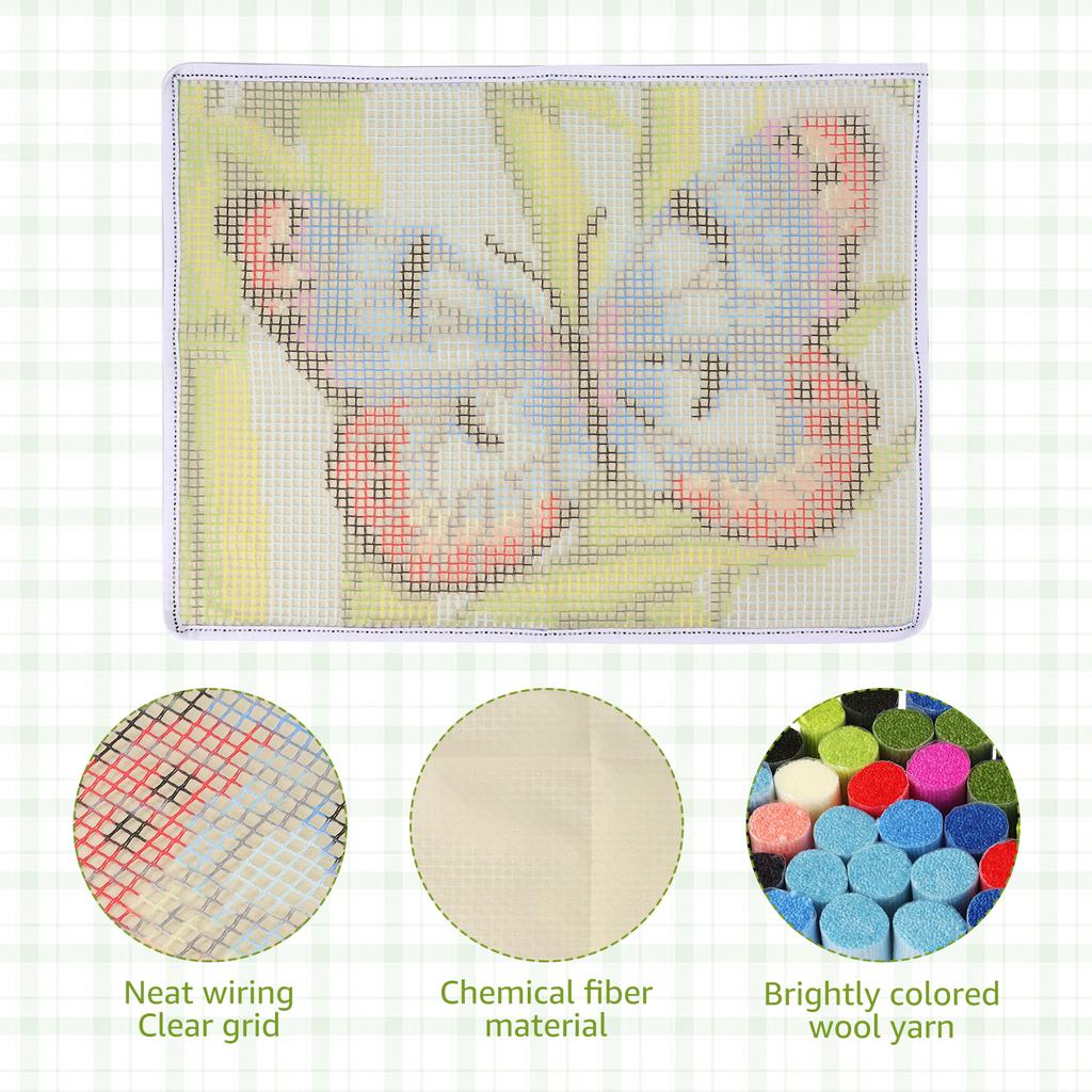 Butterfly/Green leaves Latch Hook Rug Kit DIY Pre-Printed Carpet Craft Segment Embroidery Material Pack Festival Gift Home Decor