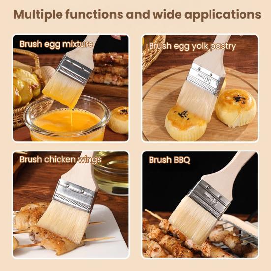 Basting Brush with Wooden Handle Heat Resistant Kitchen Oil Brush for BBQ Sauce Pastry Spreader for Pancakes