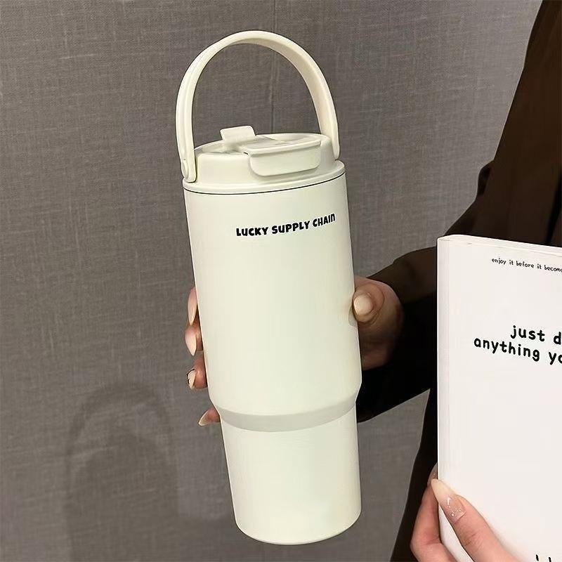 Water Cup Handle Lilang Double Walled Vacuum Thermos With Reusable Straw For Outdoor Use