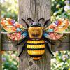 Metal Bee Wall Art Outdoor Large Bee Wall Hanging Sculpture with Floral Wings for Garden Patio Yard Lawn Fence Decor