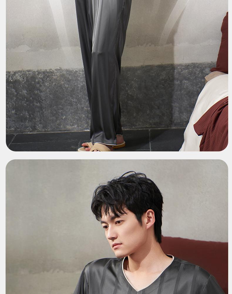 Xuan Liang's New Summer Sleepwear Men's Ice Silk Thin Short Sleeved Pants Simulation Silk Plus Size Home Suit Set