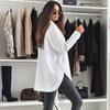 Women's Casual Versatile Solid Color Split Long-Sleeve Loose Shirt