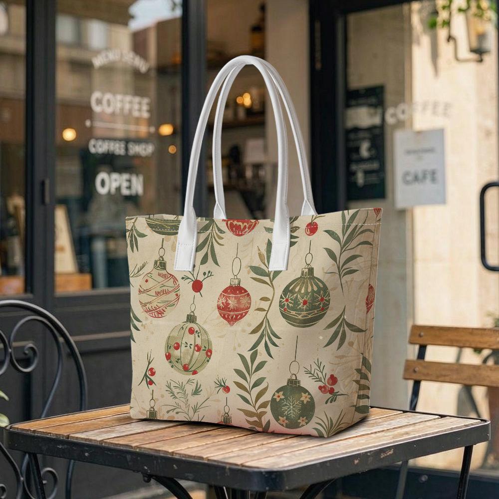 Christmas Print Tote Bag for Women Large Capacity Daily Carryall Fashionable Handbag for Festival Shopping