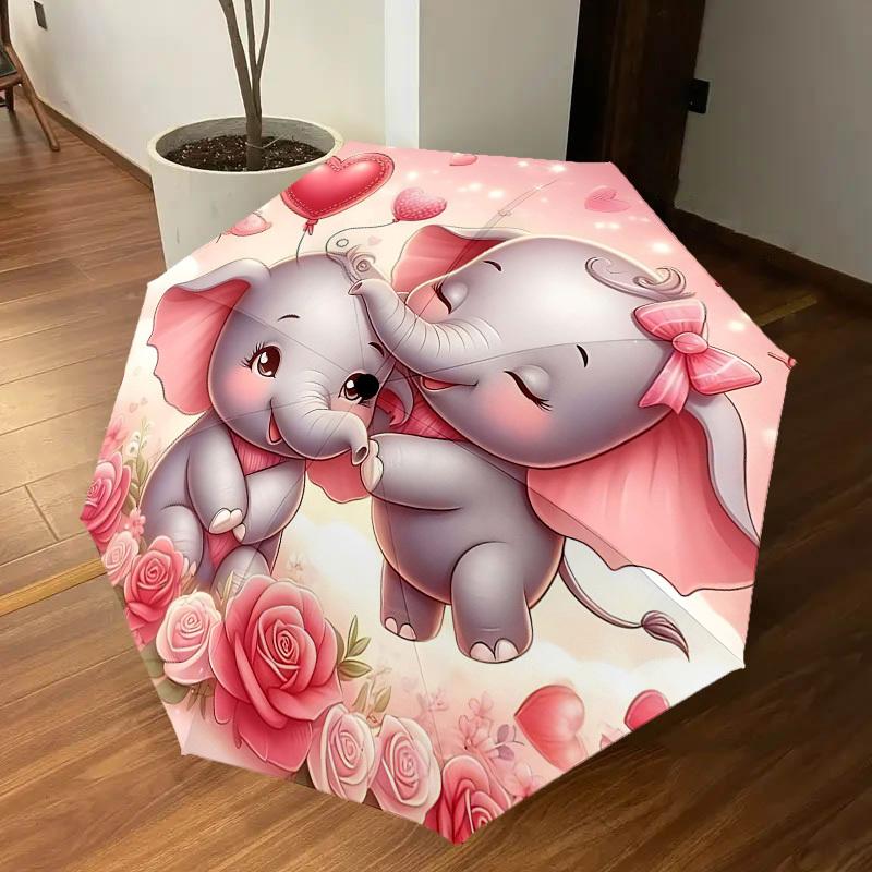 1pc Elephant Love Automatic Open/Close Umbrella Compact Folding Umbrella with 8-Rib Shaft for Women/Men, Elegant Birthday1163S