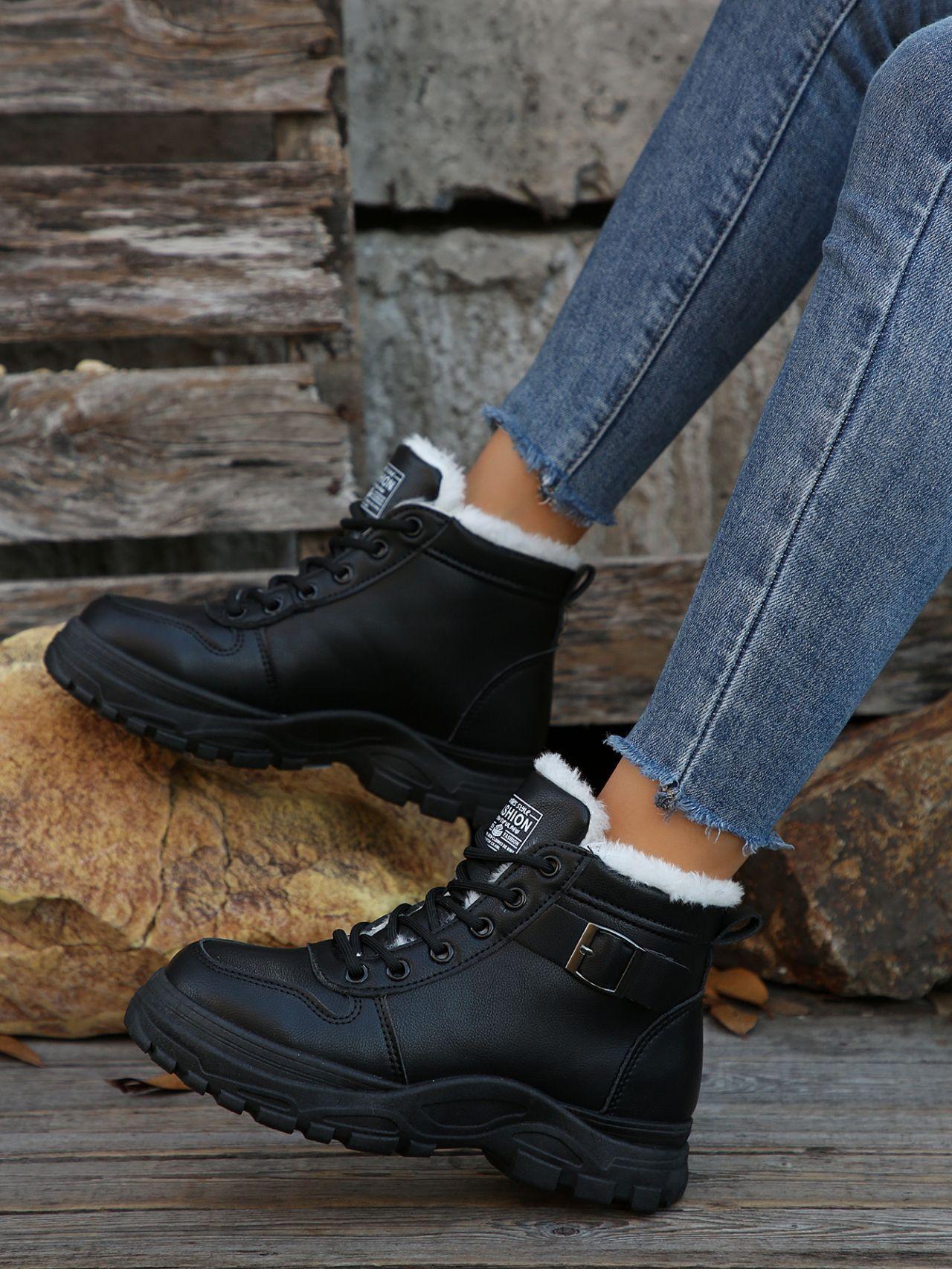 

Новые осенне-зимние женские теплые ботинки Martin из флиса с утолщенной шнуровкой, женские ботинки и туфли средней длины на толстой подошве 43 чёрный