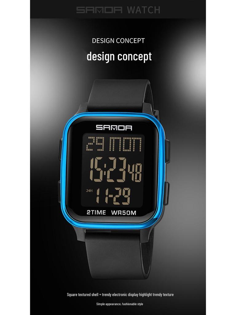 Sanda Men's Multifunctional Square Sport Chronograph Waterproof Watch 