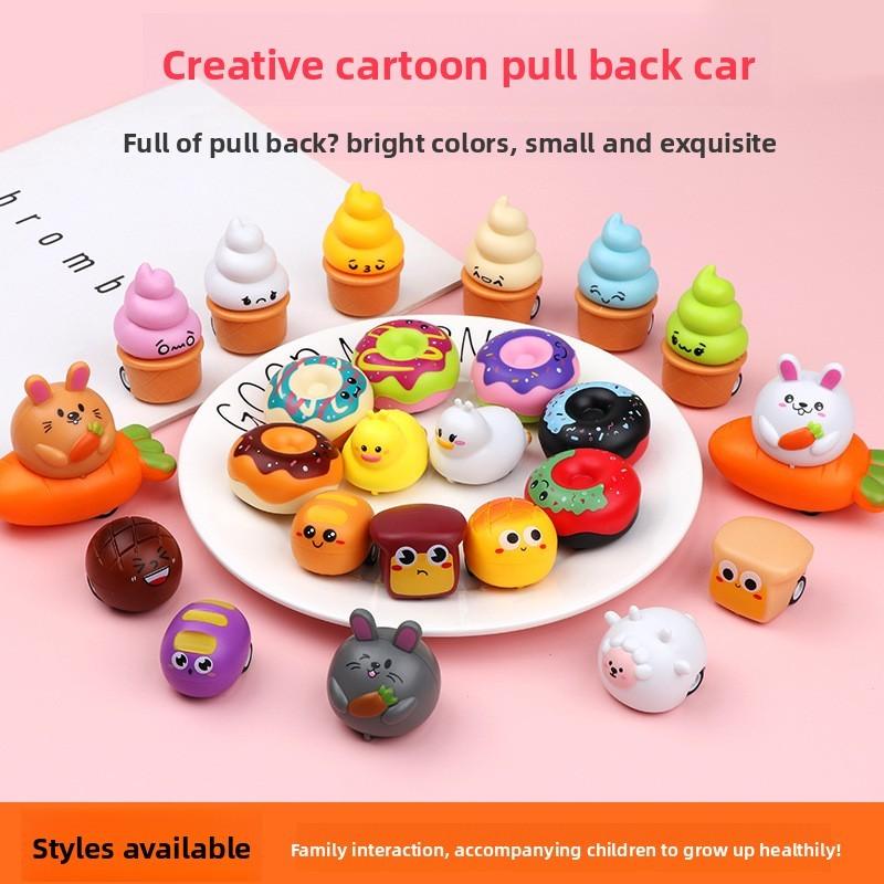 Bread Doughnut Plastic Emoji Toy Car With Pullback Action For Kids Gift And Interactive Play