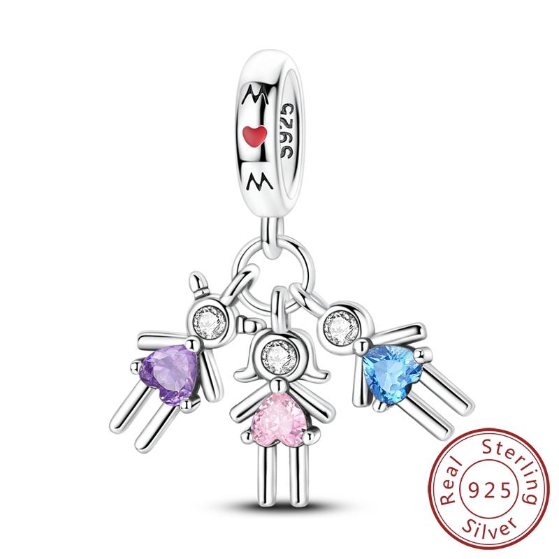 Mother's Day 925 Silver Charms Beads Love Mom Heart Charms Dangle for Bracelet Woman Jewelry Gifts