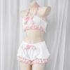 Lolita Cute Girl Ruffles Women Kawaii Maid Outfit Sweet Sexy Sleepwear Servant Cosplay Costumes Bow Lace Tops And Bloomers Set