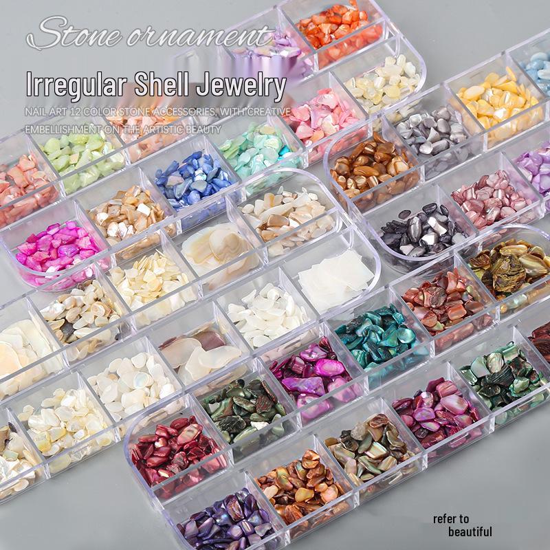 

12-Color Iridescent Abalone Nail Art Flakes and Patches Set