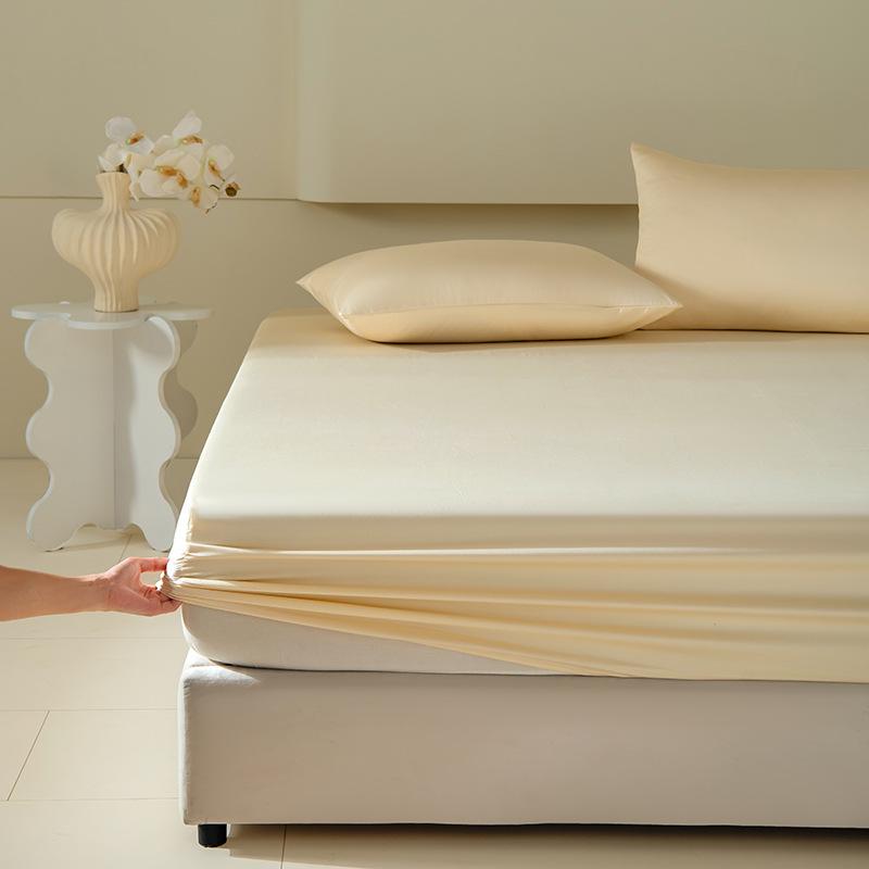 A-Class Sateen Cotton Fitted Sheet Set - Stylish Solid Color, Non-Slip Mattress Protector Cover (3 Pieces)