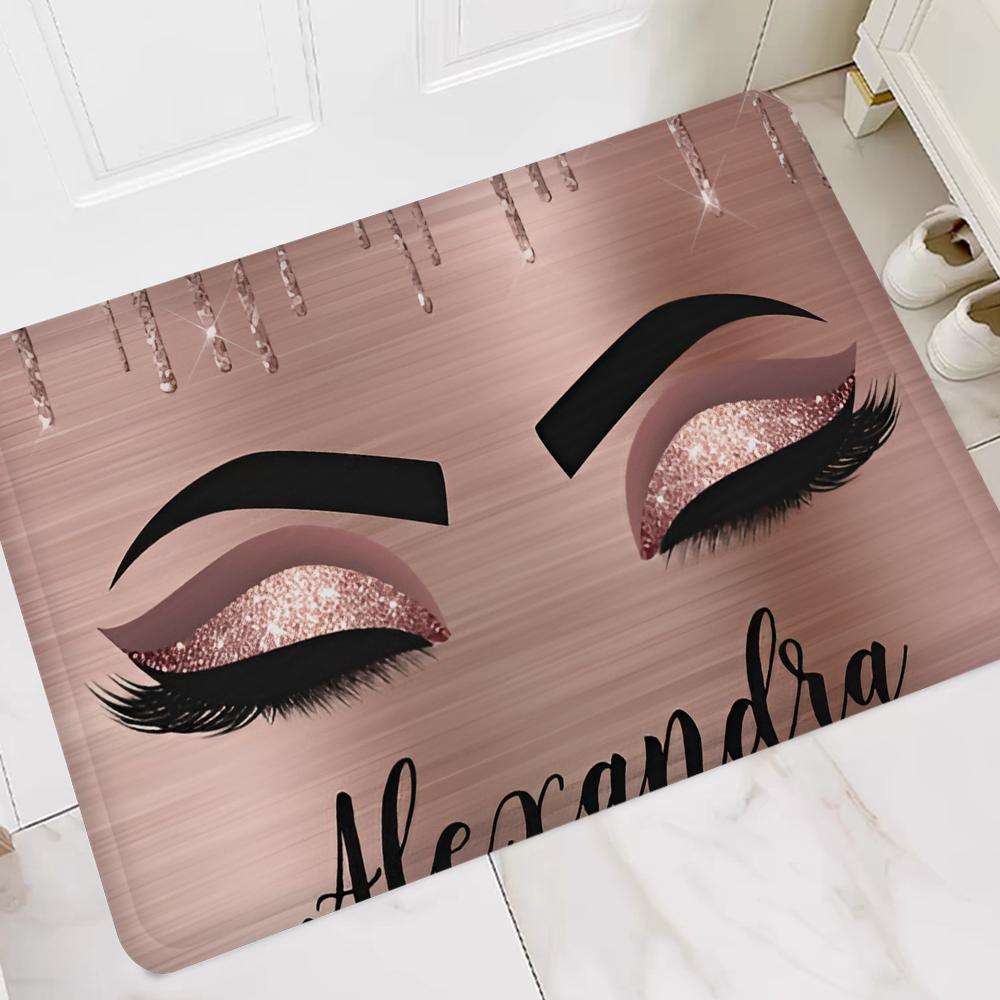 Rose Golden Glitter Eyelash Hallway Carpet Washable NonSlip Living Room Sofa Chairs Area Mat Kitchen Doormat Area Rug