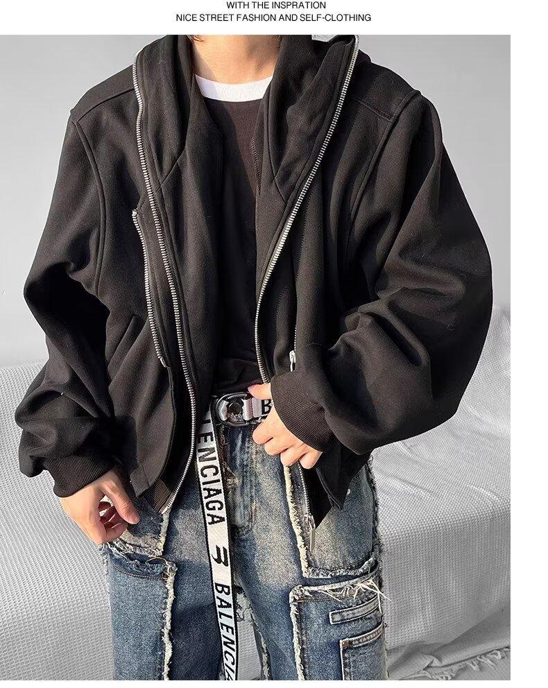 2024 Men's Korean-Style Hooded Cardigan with Shoulder Pads