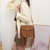 Vintage Faux Suede Women Saddle Crossbody Bags Small Lg Tassel Shoulder Bag for Ladies Handbg Femal Phes Messenger Bag