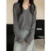 Autumn New V-neck Knitwear Long Sleeve T-shirt Women Loose Slimming Bottom Shirt with Student Top Tide