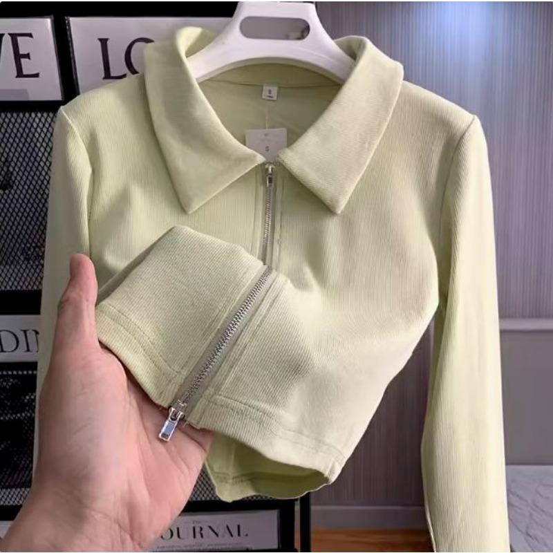 Zipper Lapel Cardigan Spring and Autumn Short Top Jacket