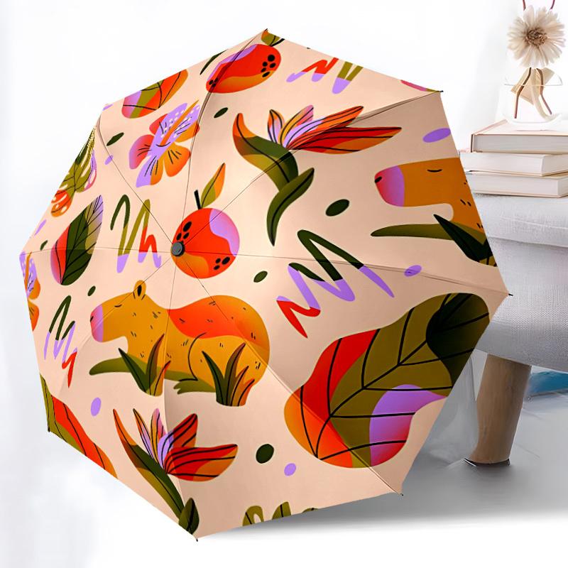 1pc Jungle Animals Floral Pattern Automatic Folding Umbrella, 8-Rib Iron Frame, Casual Outdoor Accessory for Birthday Festival Gifts yy251128167
