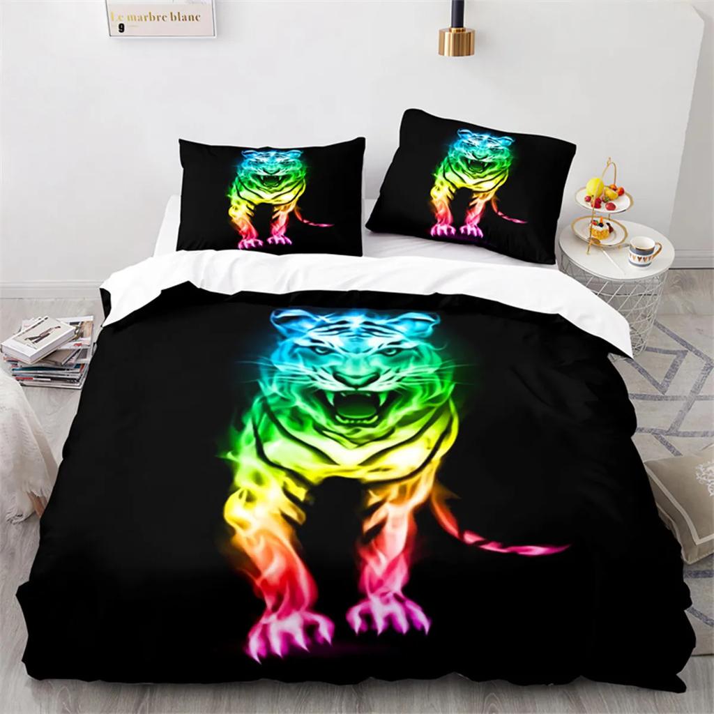 Lion Tiger And Leopard Animals Duvet Cover For Children Teen Wild Animals Theme With Pillowcases For Bedroom Decorations Queen