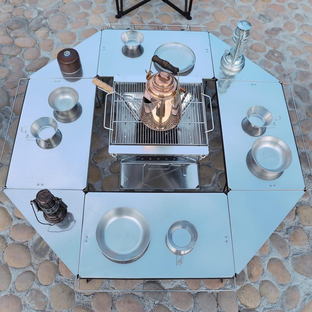 CAMPING MOON Ground Rack, Field Rack, Stainless Steel Top, Set of 2, T-2305-2P