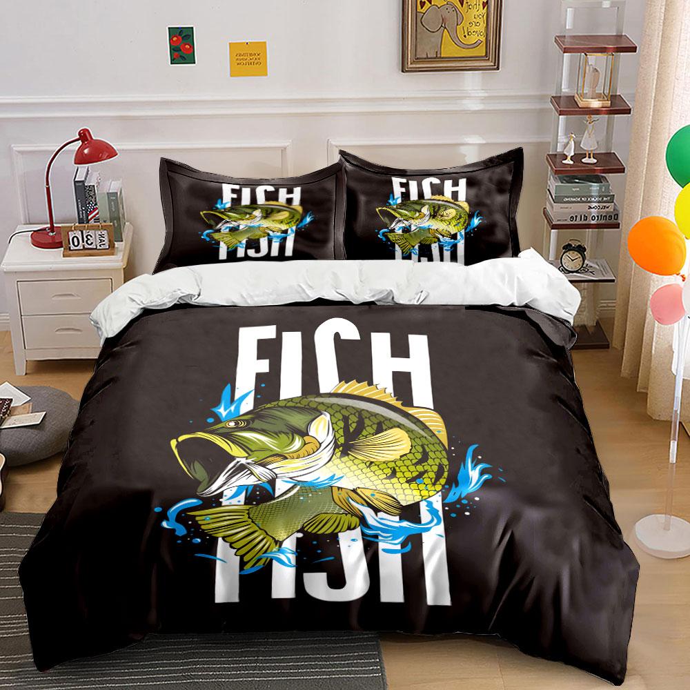 Fishing-Themed Three-Piece Set Soft Comfortable Duvet Cover Bedding Set Included 1*Duvet Cover & 2*Pillowcases, Gift