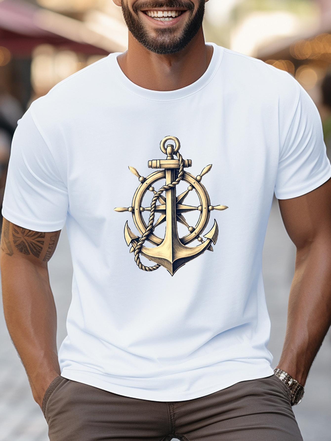 

Men S Nautical Anchor Graphic T-Shirt - Casual Summer Short Sleeve XXXXL