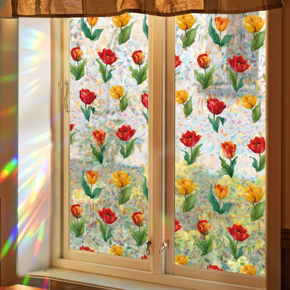 Laser-cut Romantic Tulip Home Decorative Electrostatic Adhesive Glass Decal