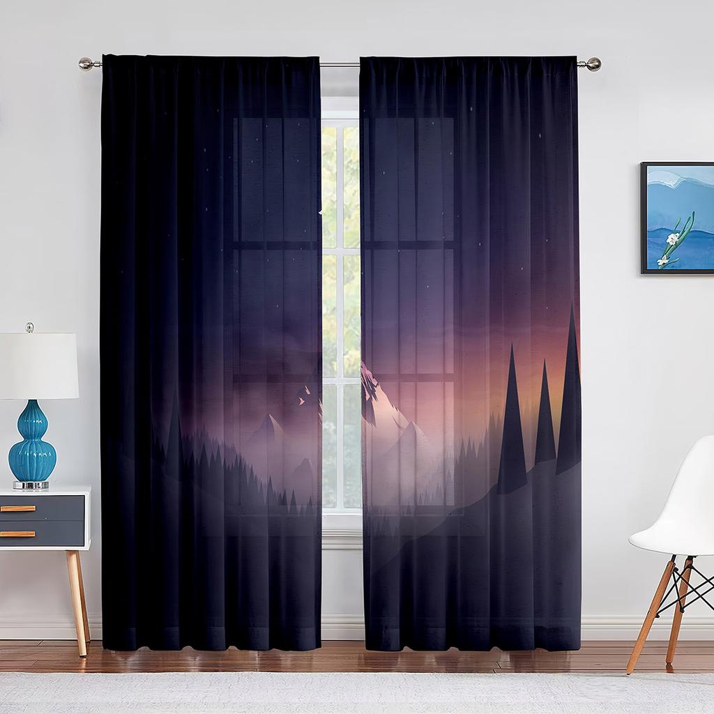 Geometric Mountain Modern Aesthetic Minimalist Pink Sheer Voile Curtains for Living Room Bedroom Decor Tulle Curtains Treatment