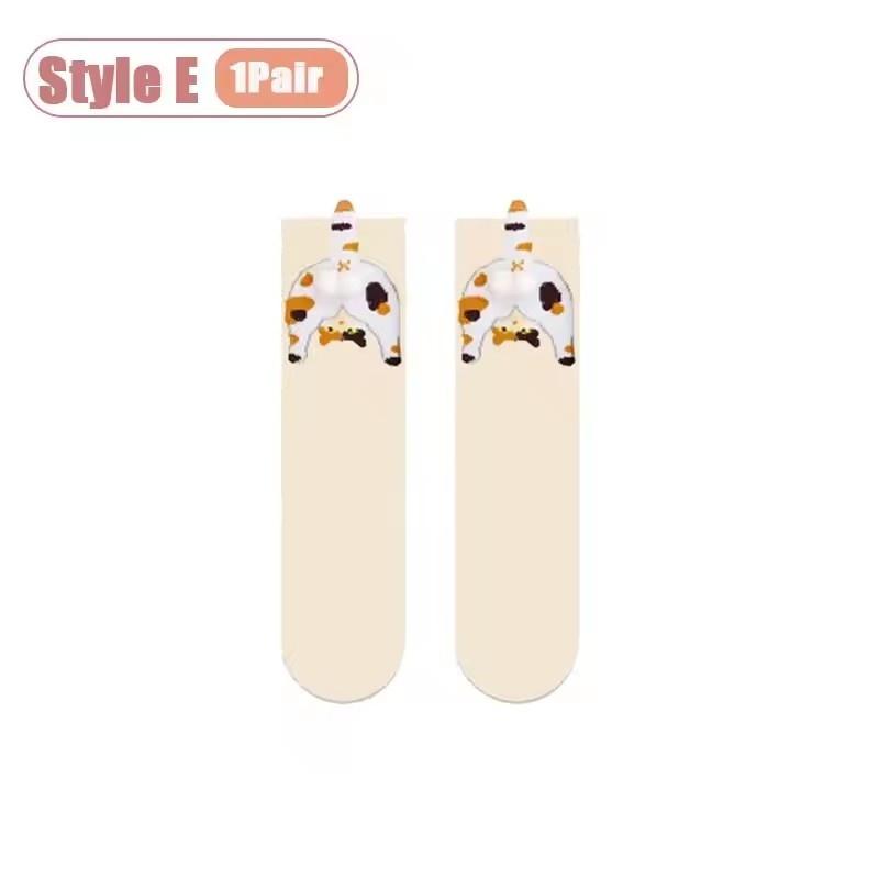Cartoon Cat Egg Couple Socks Cozy Mid-Calf for Maternity Warm Winter Cute Present for Christmas Cat Lovers Family