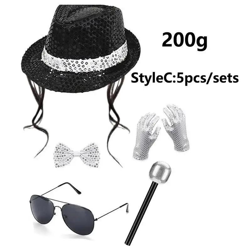 Michael Jackson Cosplay Requisite MJ Hut mit Perücke Handschuh Brillen Set Fans Performance Kostüm Geburtstag Tanz Geschenke Halloween Cosplay