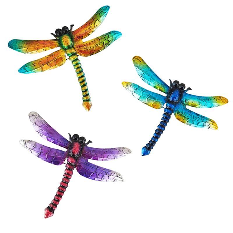 A84X-3Pcs Dragonfly Wall Hanging Metal Dragonfly Wall Decor Decoraciones Wall Art Decor Garden Wall Art Adornment Room Decor Dur