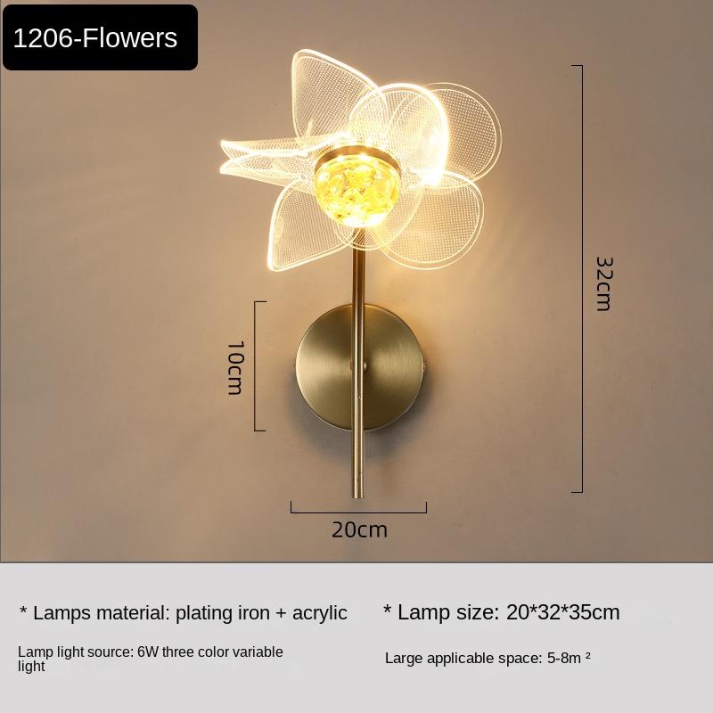 

Креативный акриловый светодиодный настенный светильник с цветочным узором, роскошный простой настенный светильник для спальни, прикроватная лампа для гостиной, лампа для телевизора, настенный декоративный светильник Three-color light