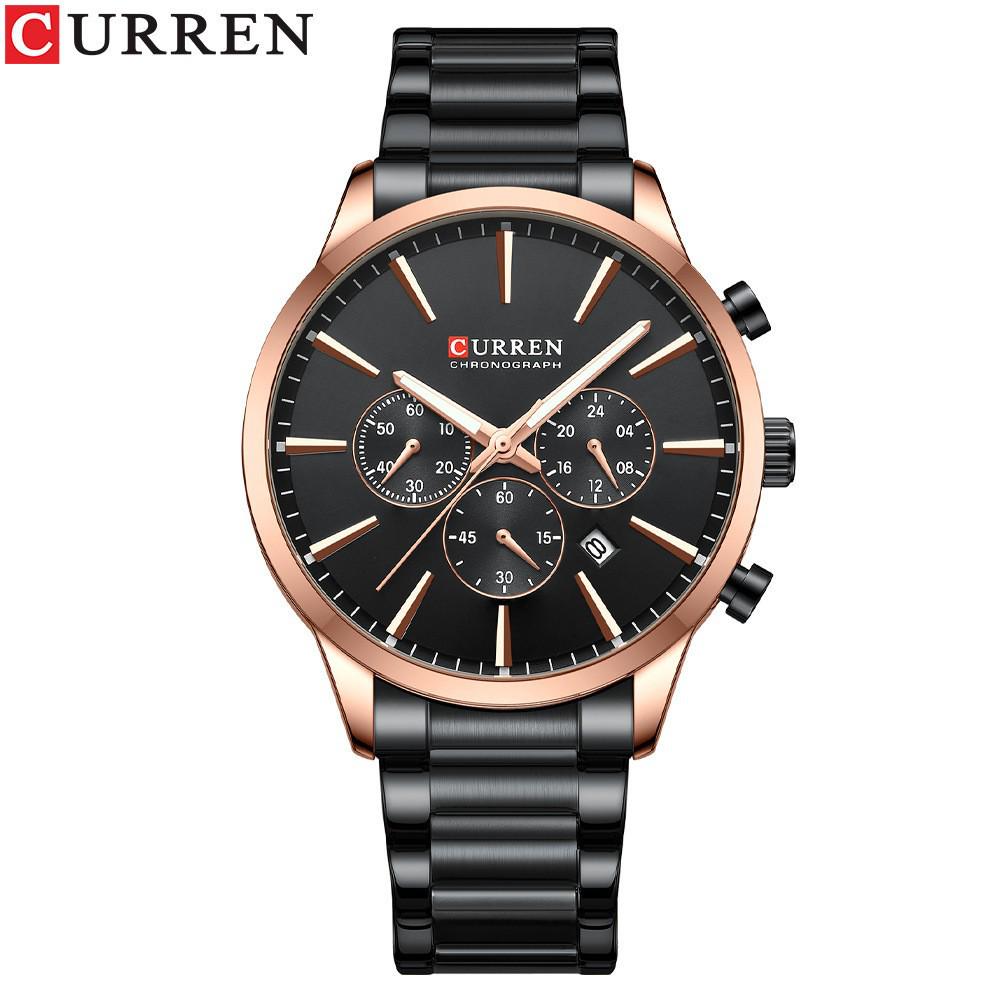 CURREN 8435 Men s Steel Band Chronograph Quartz Watch with Calendar & 24-Hour Indicator